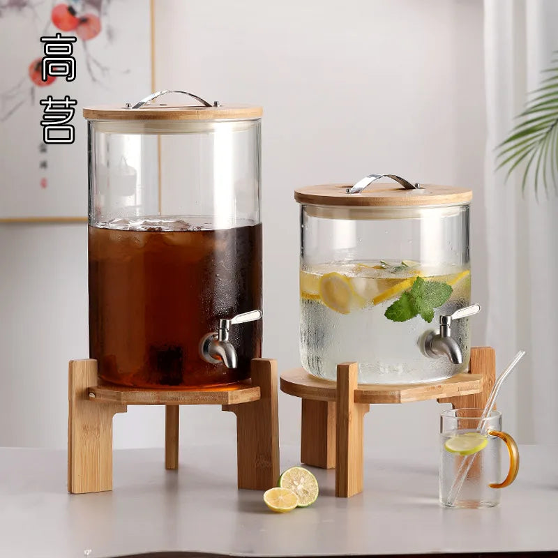Large Capacity Cold Bucket with Faucet Commercial Hotel Beverage Bucket Lemonade Container Cold Kettle Glass