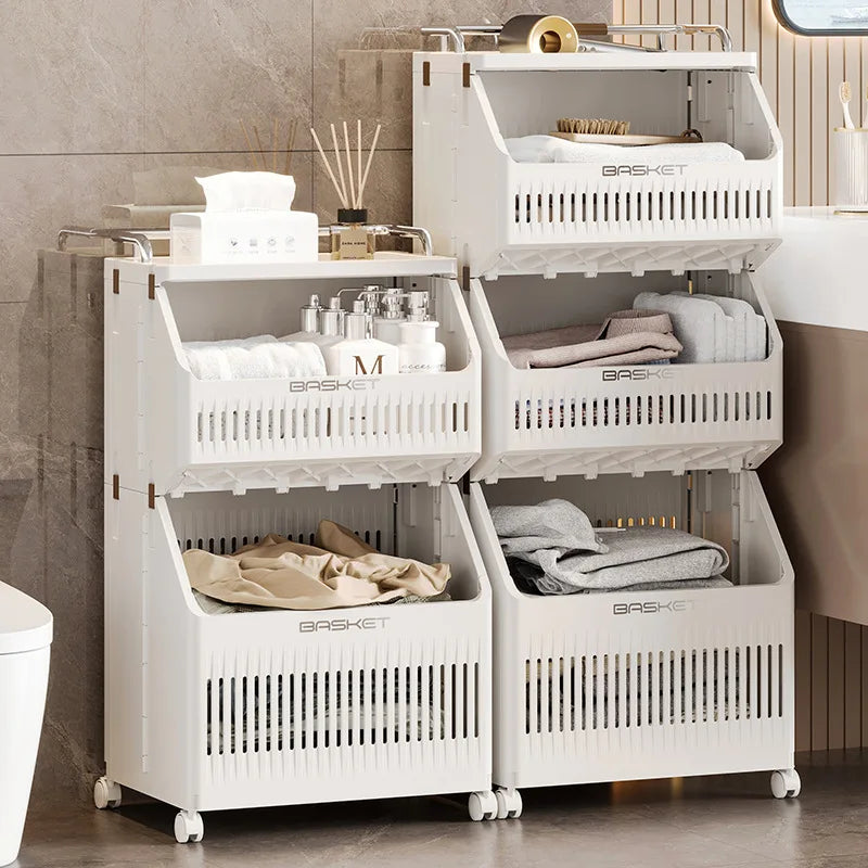 Dirty clothes basket Bathroom Multi-layer rack Clothes storage basket with wheels Bathroom Household dirty clothes basket