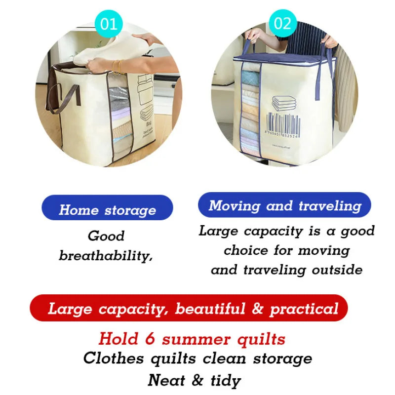 Creative thickened non-woven vertical version of the double ear handheld quilt clothing organization multi-purpose storage bag