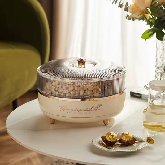 Household Tea Table Fruit Snack Storage Box 360-degree Rotating Transparent Candy Dried Fruit Storage Box Home Snack Tray