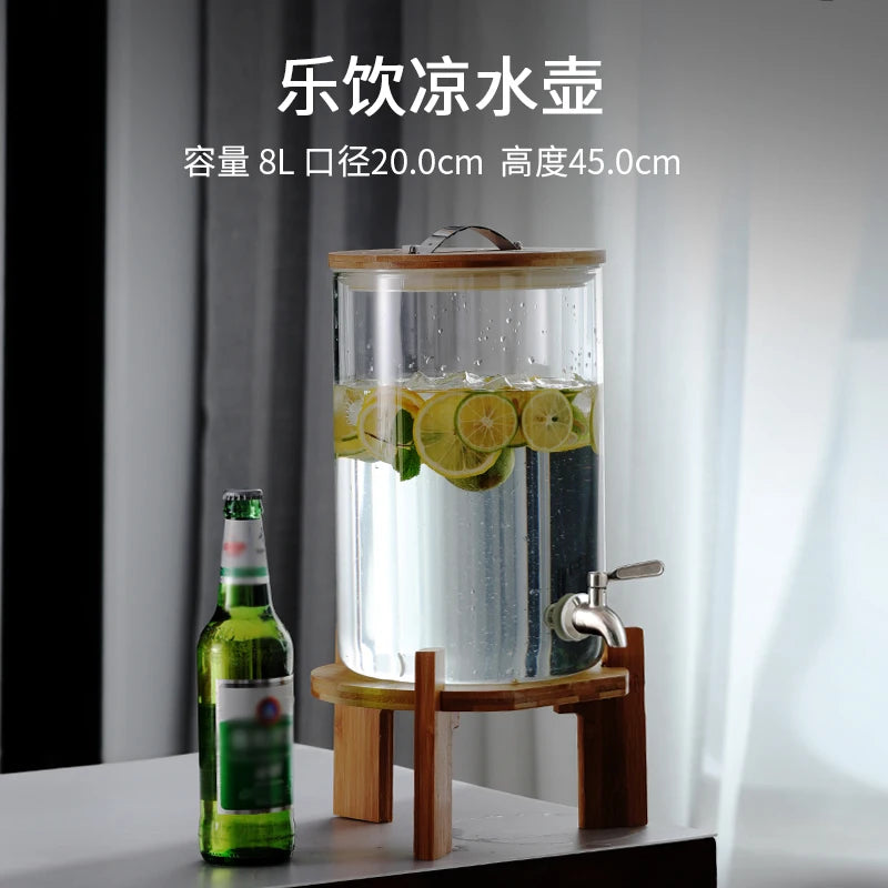 Large Capacity Cold Bucket with Faucet Commercial Hotel Beverage Bucket Lemonade Container Cold Kettle Glass