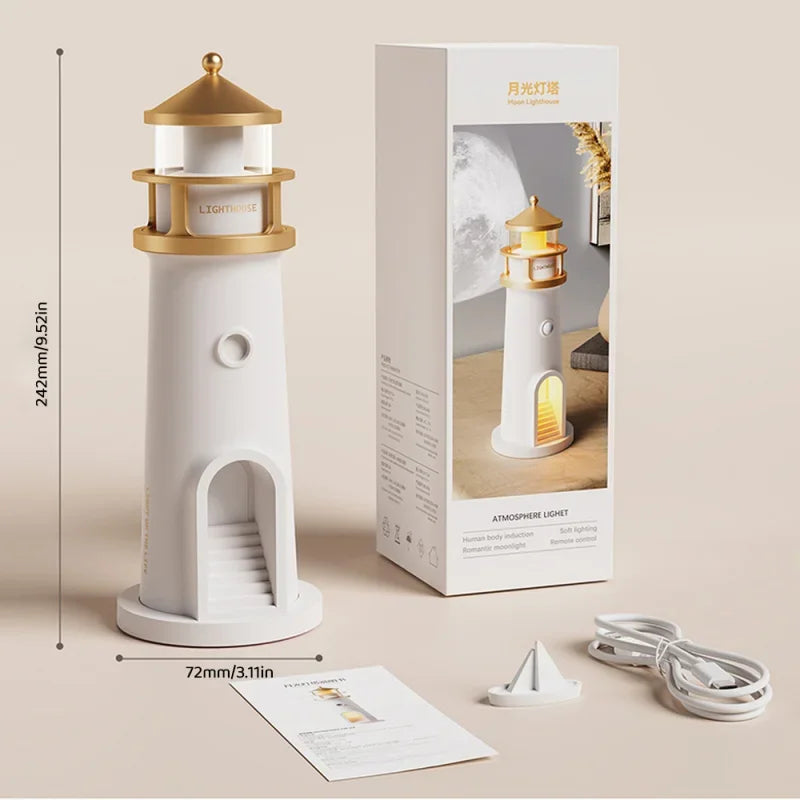 Lighthouse Ambient Lights Moon Projection Light Dimmable Bluetooth Music Motion Sensor Desktop Decor Night Lights Christmas Gift