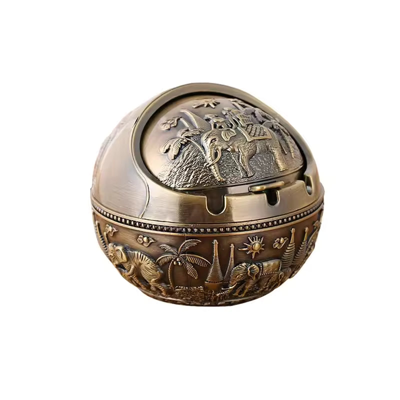 Zinc Alloy Ashtray Metal With Cover Anti-fall Windproof Ashtray Home living Room Tea Room Table Decoration Birthday Gift