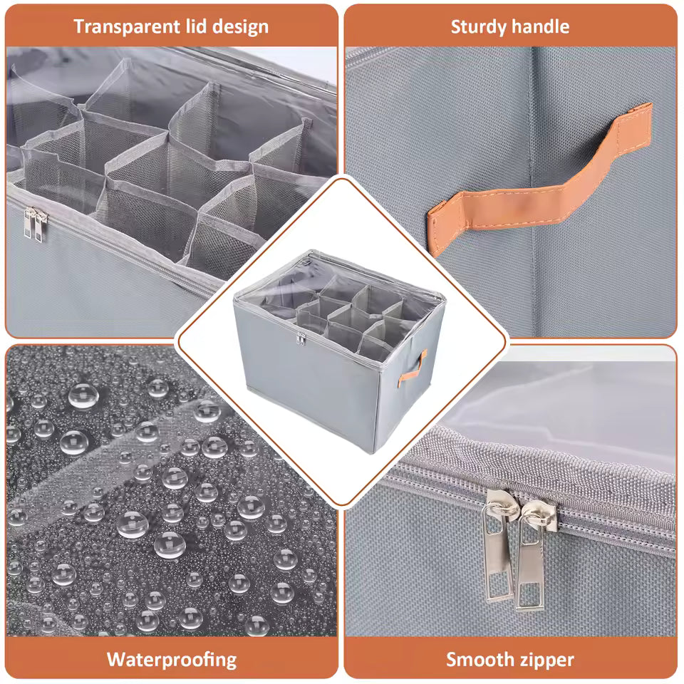 2Pcs Shoe Storage Box Foldable Dustproof Closet Shoe Organizer 12 Compartment with Clear Lid Household Clothes Box