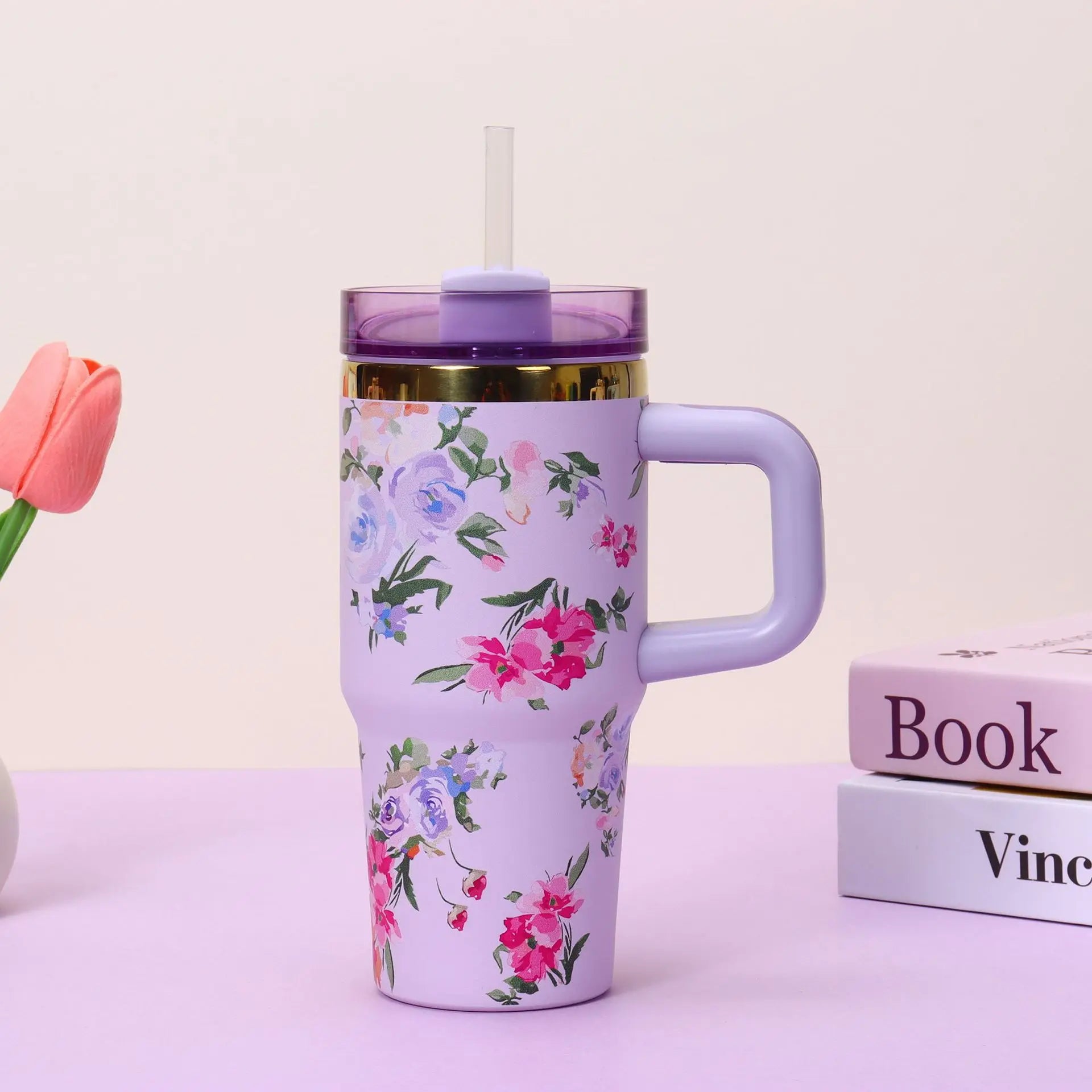 14oz Car Cup 304 Stainless Steel Insulated Travel Tumbler with Handle Straw Lid & Cold Retention for Vehicle, Office, Gifts