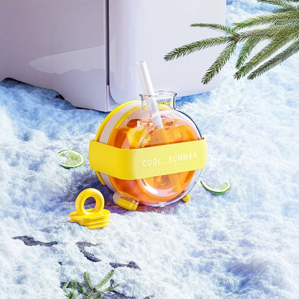 Summer Dopamine Ice Lattice Straw Cup 350ml Pressing Ice Box Mold Outdoor Straw Cup Fitness Drink Curling Creative Cooling Tool