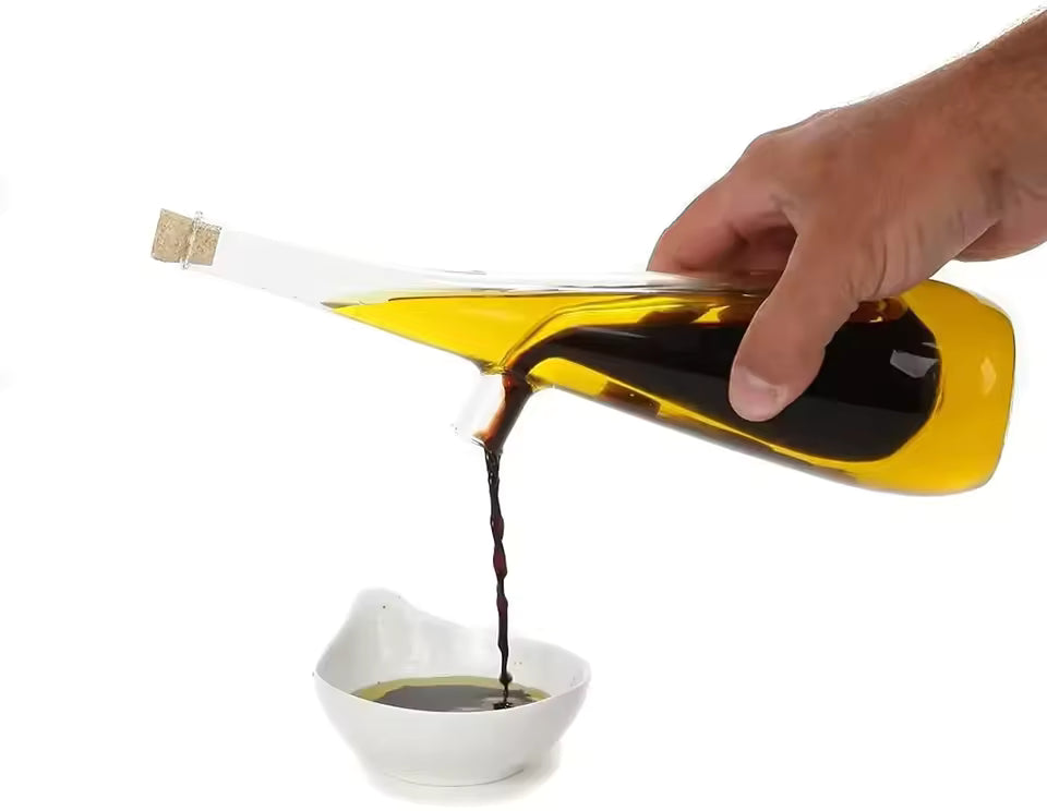 2 In 1 Double Layer Glass Olive Oil Bottle with Stoppers Double Pourer Spout Stoppers Oil Cruet Jar Oil And Vinegar Dispenser