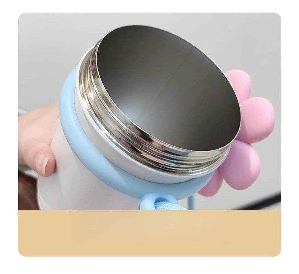 Netroots cartoon vacuum insulation cup female stainless steel high-color value with carry rope flowers milk tea cups