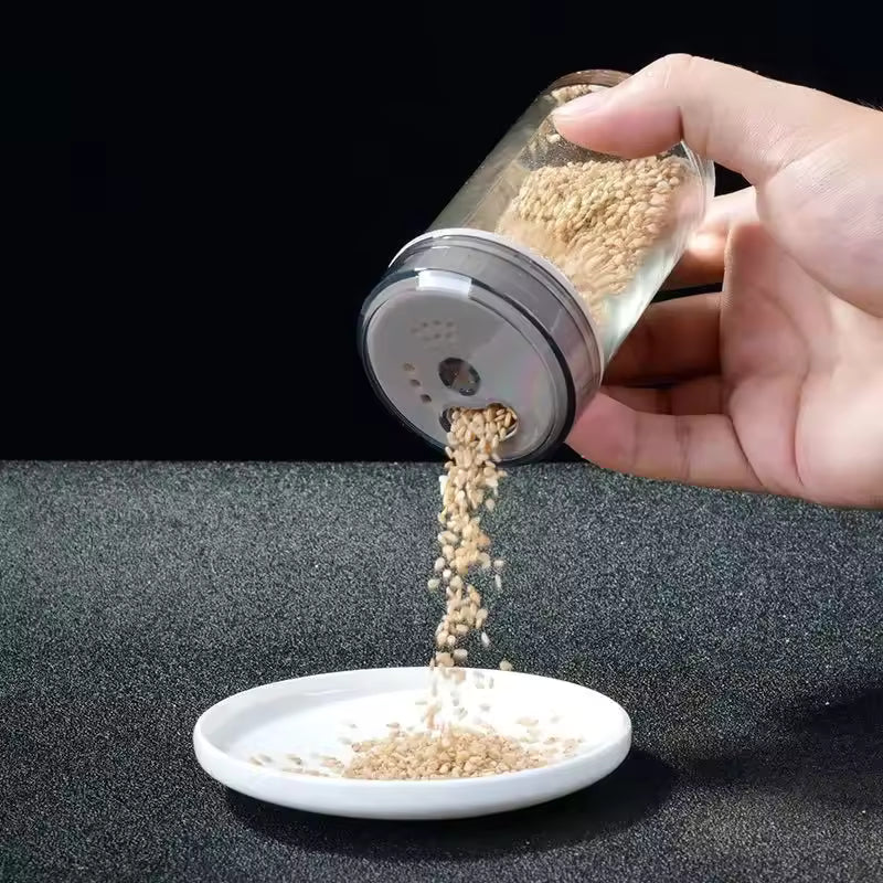 Kitchen Rotating Spice Rack Glass Seasoning Storage Set with Lid Various Sauce Bottles Home Goods Storage Shelf