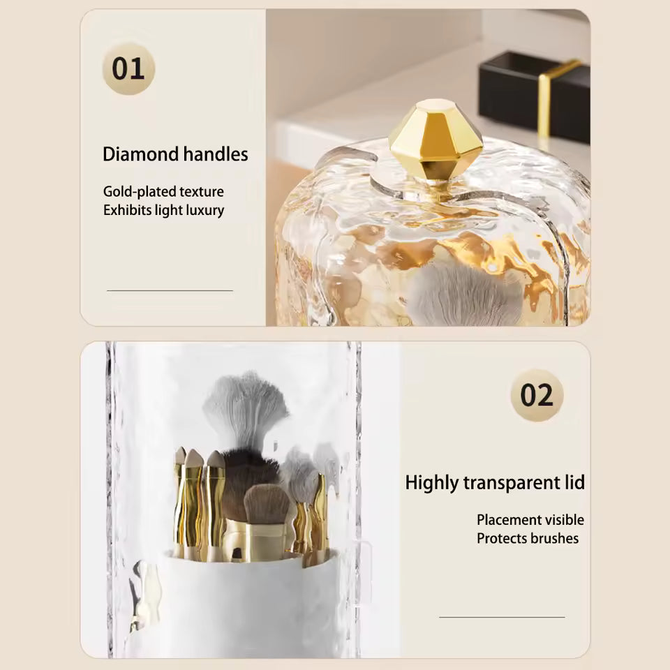 Makeup Brush Holder Manager With Transparent Cover Rotating Sliding Opening Dustproof Brush Container