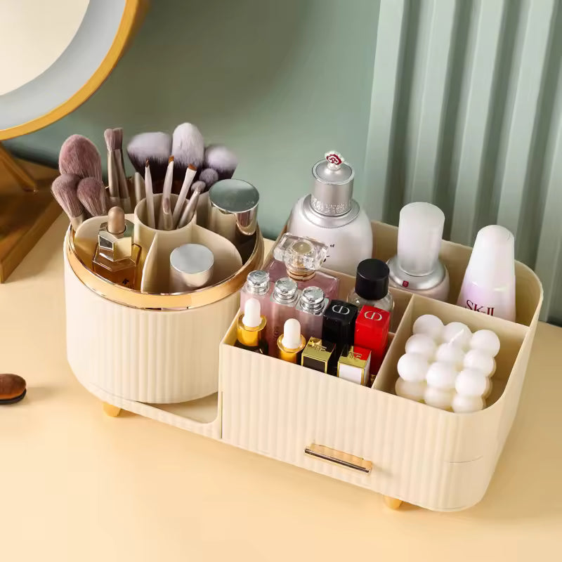 360° Rotating Cosmetic Storage Box Holder Desktop Makeup Brushes Organizer Countertop Portable Lipstick Eyeliner Stand Boxes