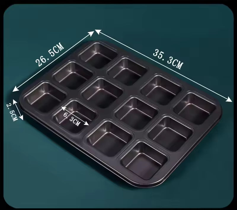 12 Cavity Square Multi-purposebakingtray Non-Stick Mini Muffin Baking Pan Square Muffin Tin Tray Corrosion-Resistant Bakeware