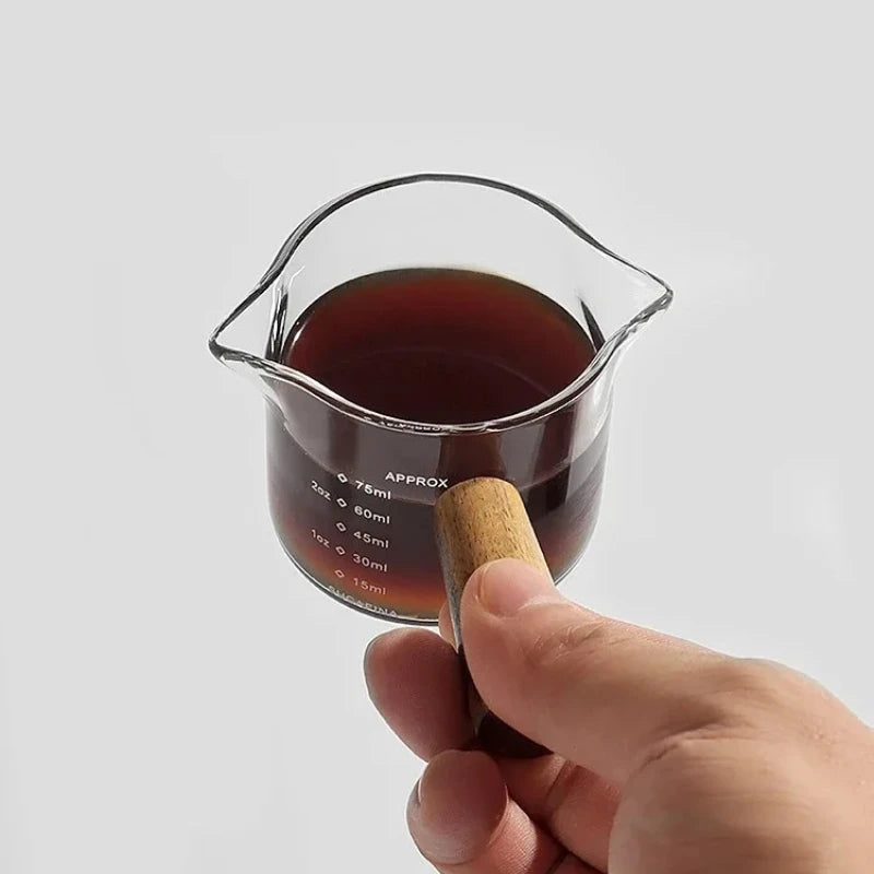 Coffee Cup Wooden Handle Size Glass Transparent Kitchen Coffee Accessories Barista Tools