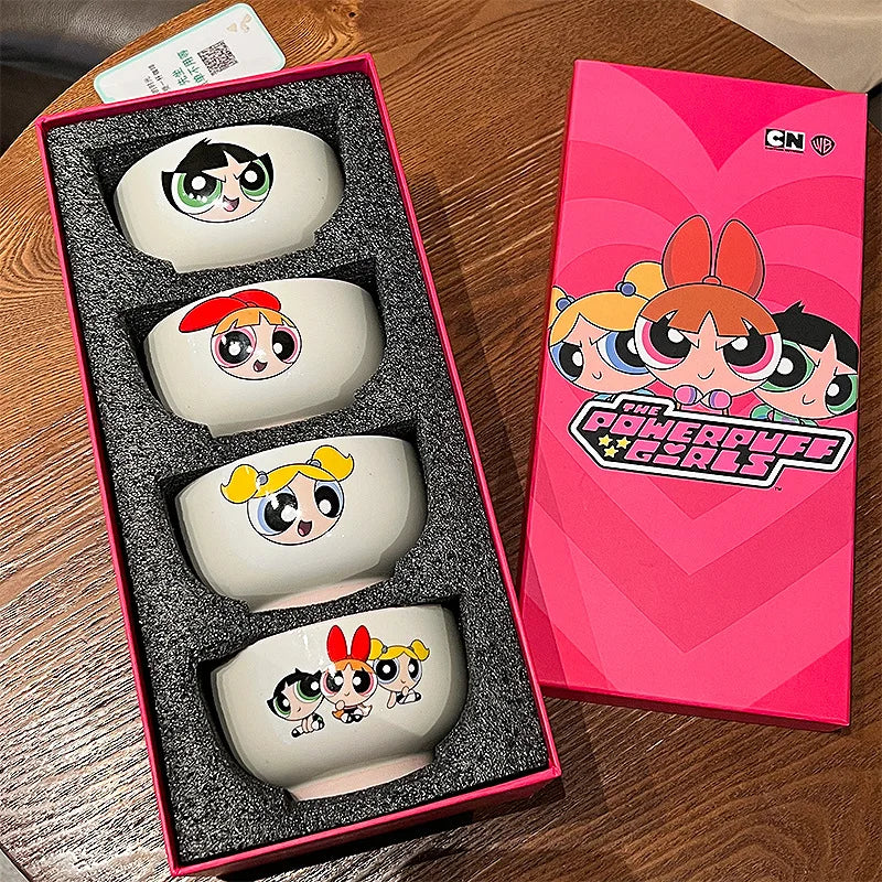 New The Powerpuff Girls Ceramic Bowl Cute Tableware Set Cartoon Pattern Rice Bowl Home Gift Box Set With Handheld Gift