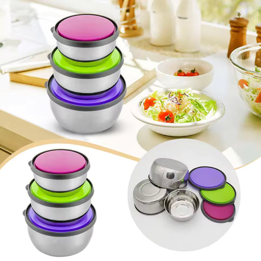 3 Pcs Stainless Steel Preserve Bowls Set Food Containers With Lids Kitchen Tableware Food Grade Soup Bowls Preservation Box
