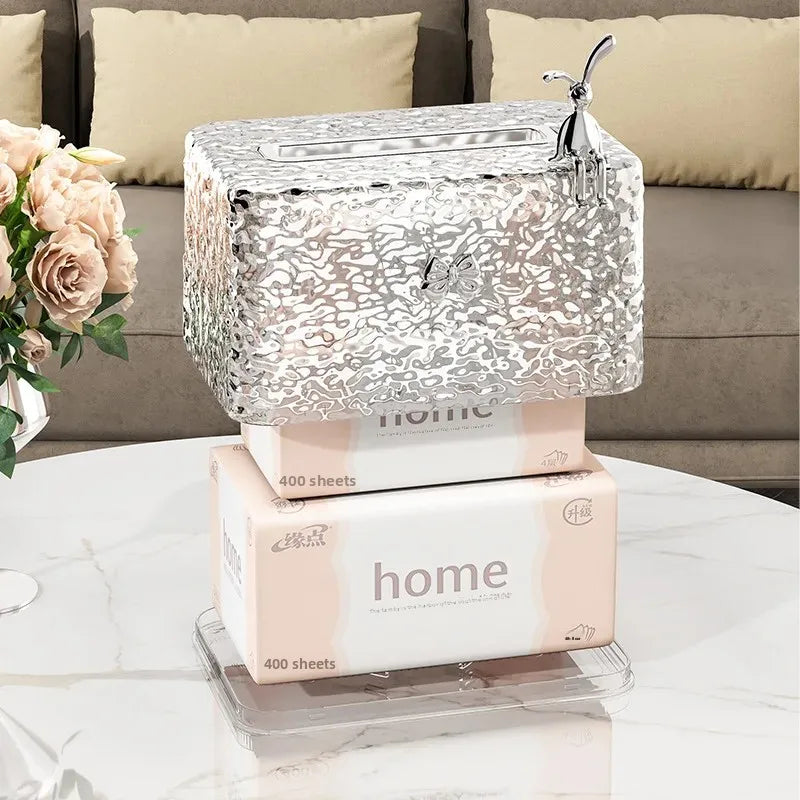 Transparent Tissue Box Living Room Coffee Table Water Wave Spring Table Paper Drawer Box High End Luxury Home Storage Drawer Box