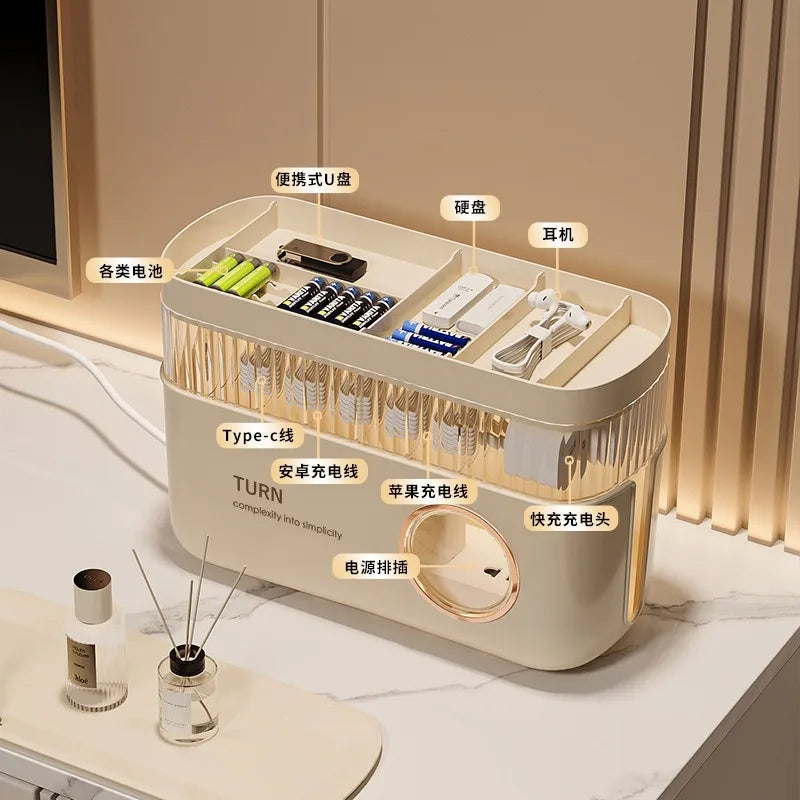 Power cord, wire storage box, power strip, safety box, desktop cover, artifact, data cable socket, junction box