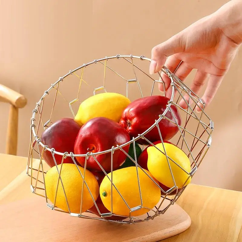 Foldable Fruit Bowl Large Capacity Foldable Creative Fruit Basket Scalable Iron Wire Basket Desktop Storage Hollow Basket