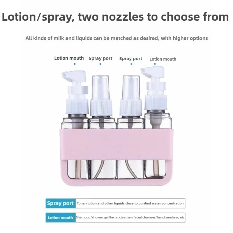 Travel Bottles Leak Proof 4 in 1 Containers for Toiletries Refillable Plastic Bottles with Lid Spray Lotion Shampoo