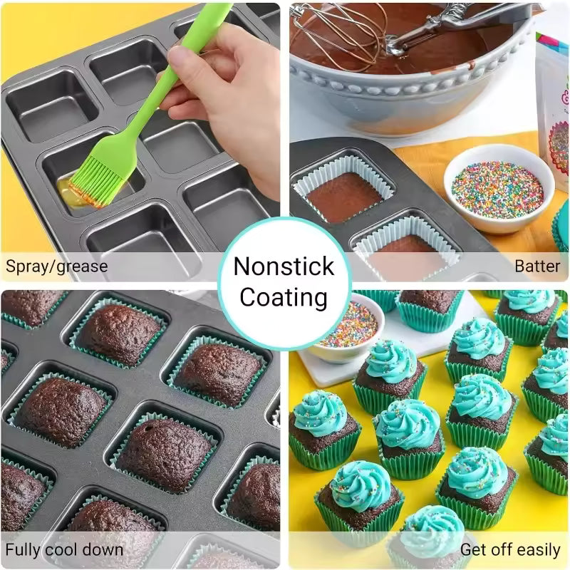 12 Cavity Square Multi-purposebakingtray Non-Stick Mini Muffin Baking Pan Square Muffin Tin Tray Corrosion-Resistant Bakeware