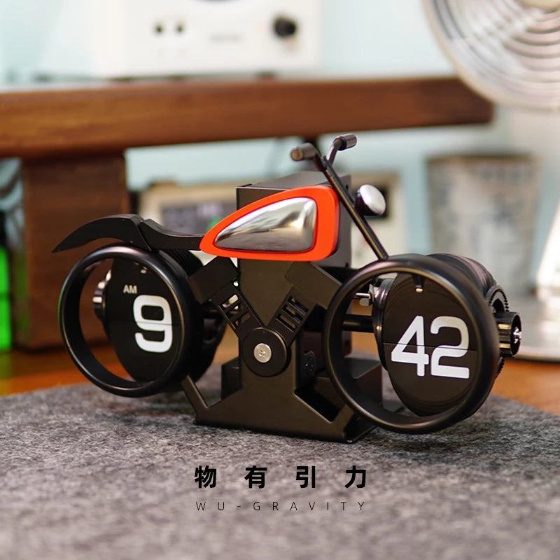 Vintage Motorcycle Flip Clock Silent Mechanical Table Clock Industrial Desk Decor Premium Automatic Number Display Unique Gifts