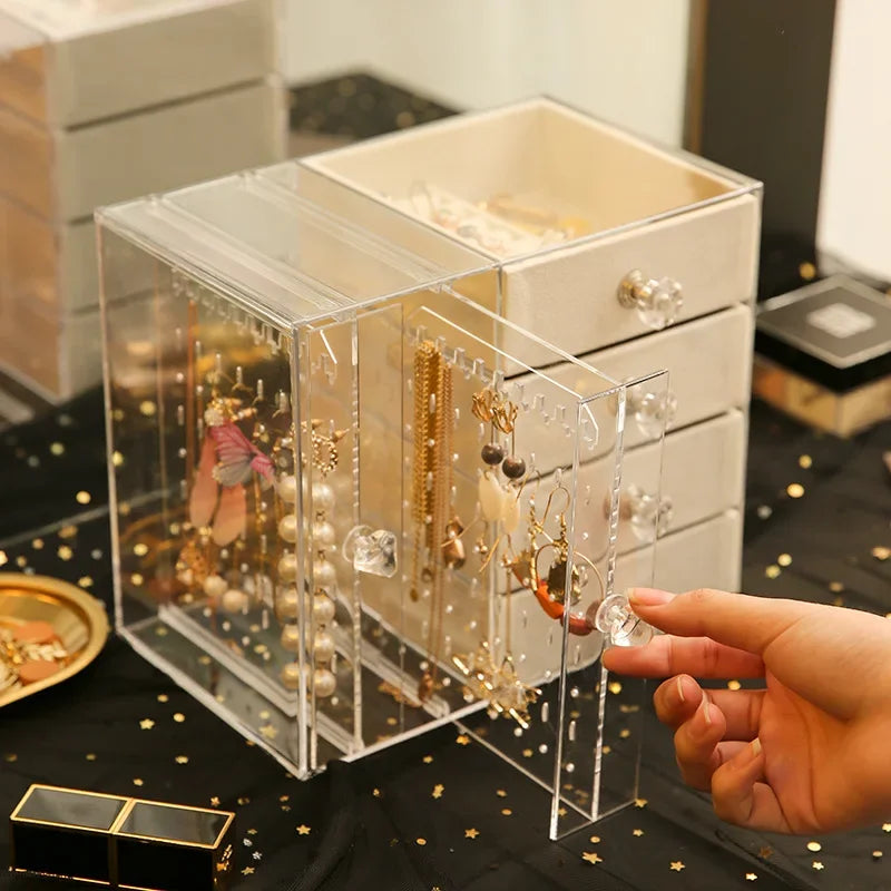 Transparent acrylic storage box dust partition large capacity multi-layer jewelry display shelf desktop drawer storage box