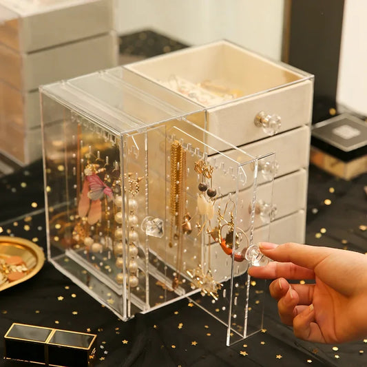 Transparent acrylic storage box dust partition large capacity multi-layer jewelry display shelf desktop drawer storage box