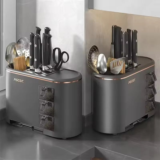 Multi-purpose Knife Chopsticks Holder with Seasoning Box Kitchen Plastic Utensil Drying Rack Spoon Fork Cutlery Storage Cylinder