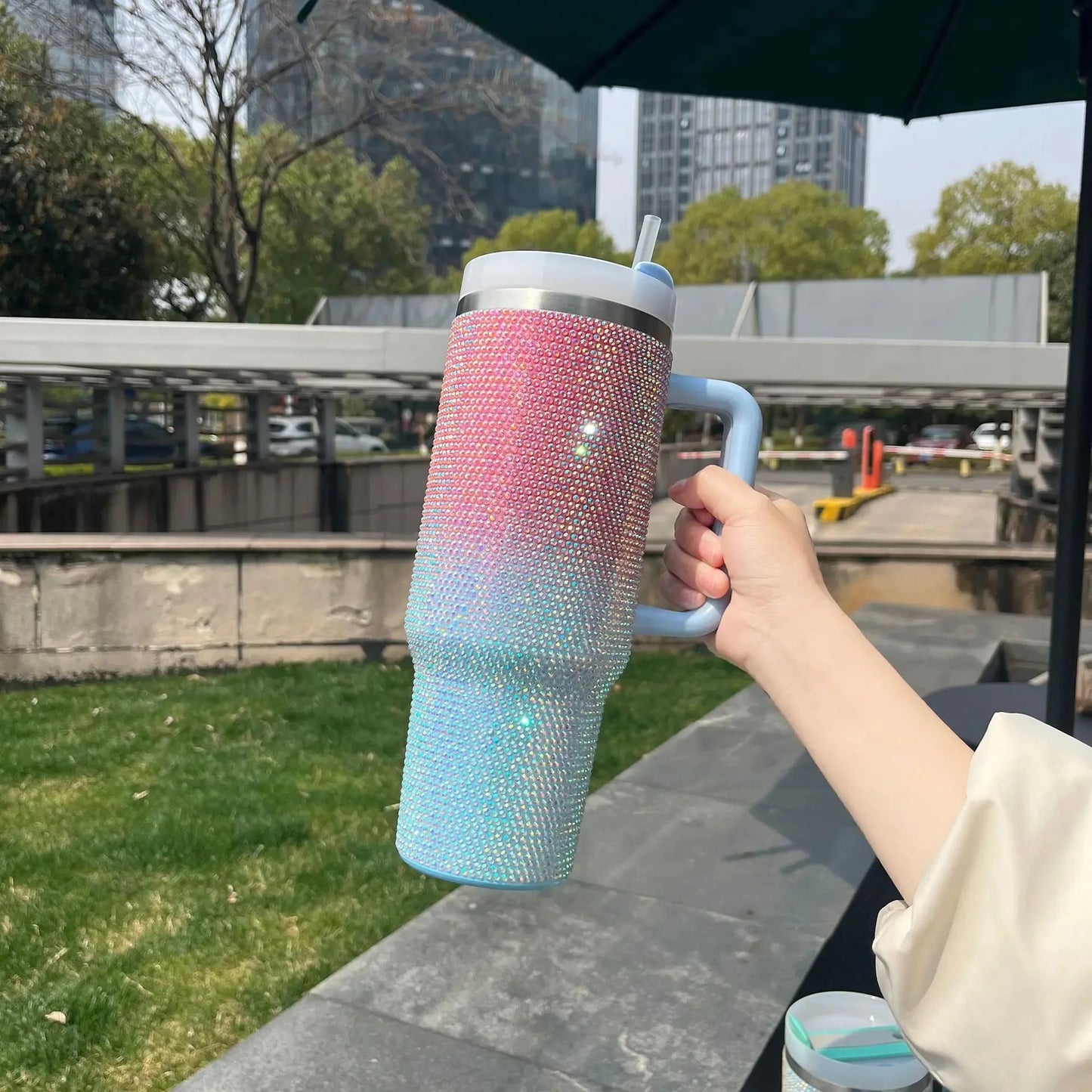 Portable Large Capacity 304 Stainless Steel 40 Ounce Drill Stick Straw Cup Insulated Ice Maker Cup with Handle Home Goods