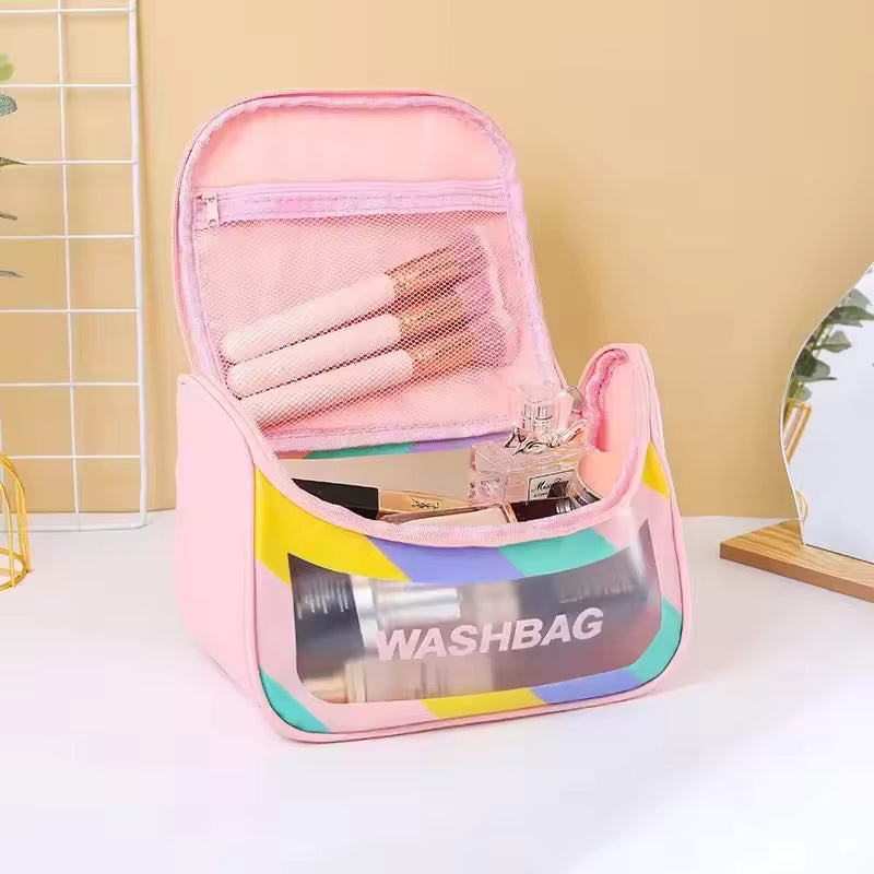 New Ins High Aesthetic Travel Swimming Portable Large Capacity Waterproof PU Transparent Makeup Wash Bag Convenient Handheld