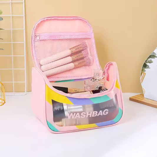 New Ins High Aesthetic Travel Swimming Portable Large Capacity Waterproof PU Transparent Makeup Wash Bag Convenient Handheld