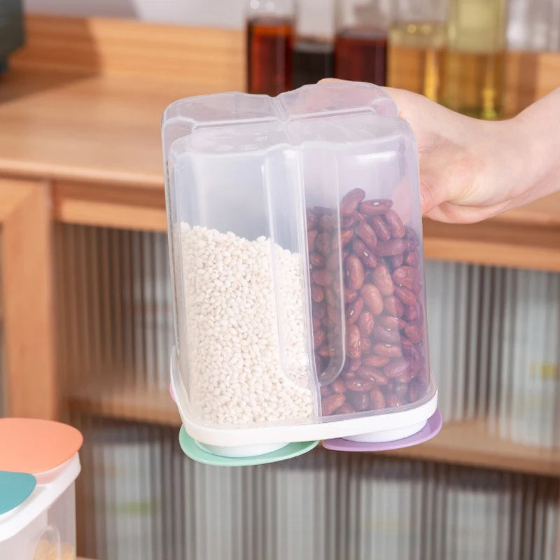 Kitchen Cereals Storage Box Plastic 4 Grids Sealed Jars 1.5L/2.3L Food Container Moisture-proof Grain Tank Keep Fresh Box