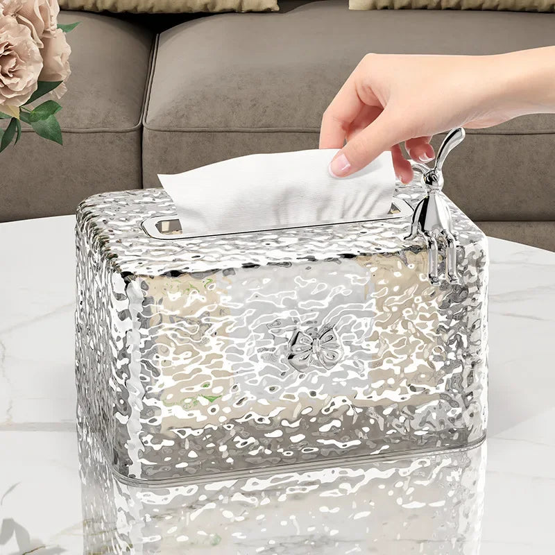 Transparent Tissue Box Living Room Coffee Table Water Wave Spring Table Paper Drawer Box High End Luxury Home Storage Drawer Box
