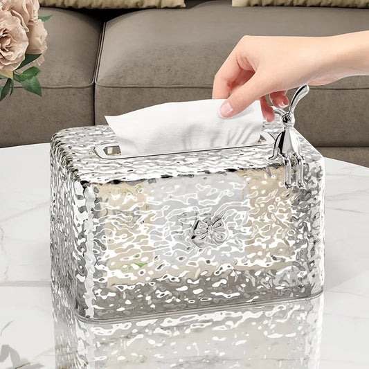 Transparent Tissue Box Living Room Coffee Table Water Wave Spring Table Paper Drawer Box High End Luxury Home Storage Drawer Box