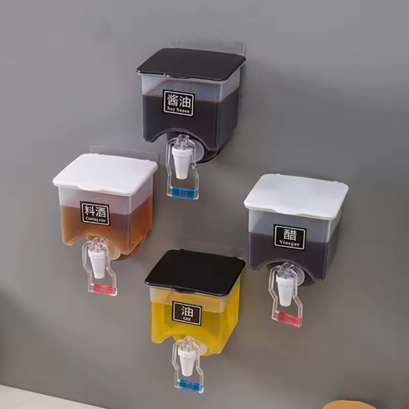 A3PA PP Material Wall-Mounted Seasoning Boxes with Faucet Kitchen Pot Container
