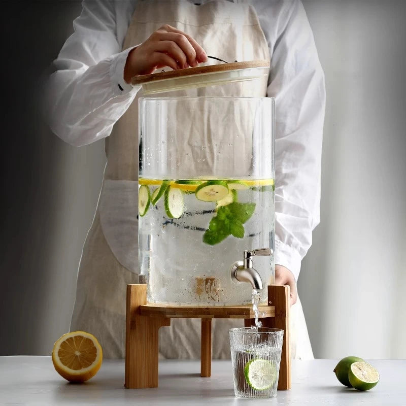 Large Capacity Cold Bucket with Faucet Commercial Hotel Beverage Bucket Lemonade Container Cold Kettle Glass