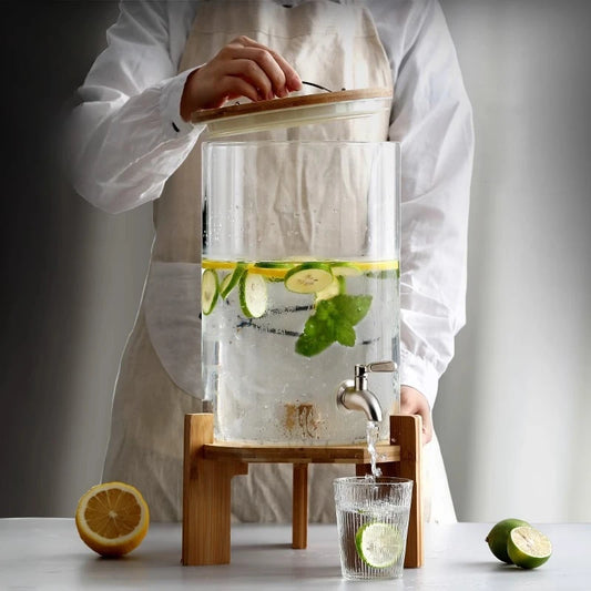 Large Capacity Cold Bucket with Faucet Commercial Hotel Beverage Bucket Lemonade Container Cold Kettle Glass