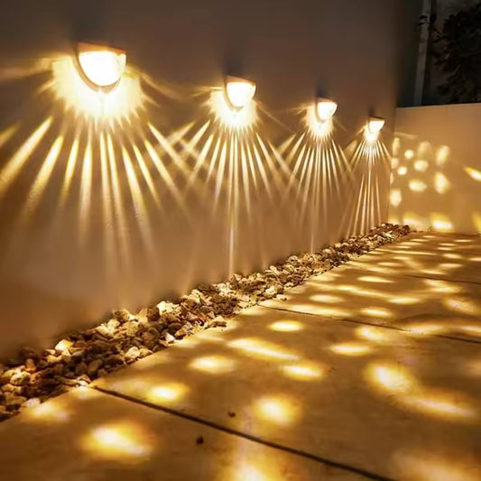 2PCS Outdoor Solar Fench Garden Waterproof Lights Round Lighting Effect Decorative Wall Lamps