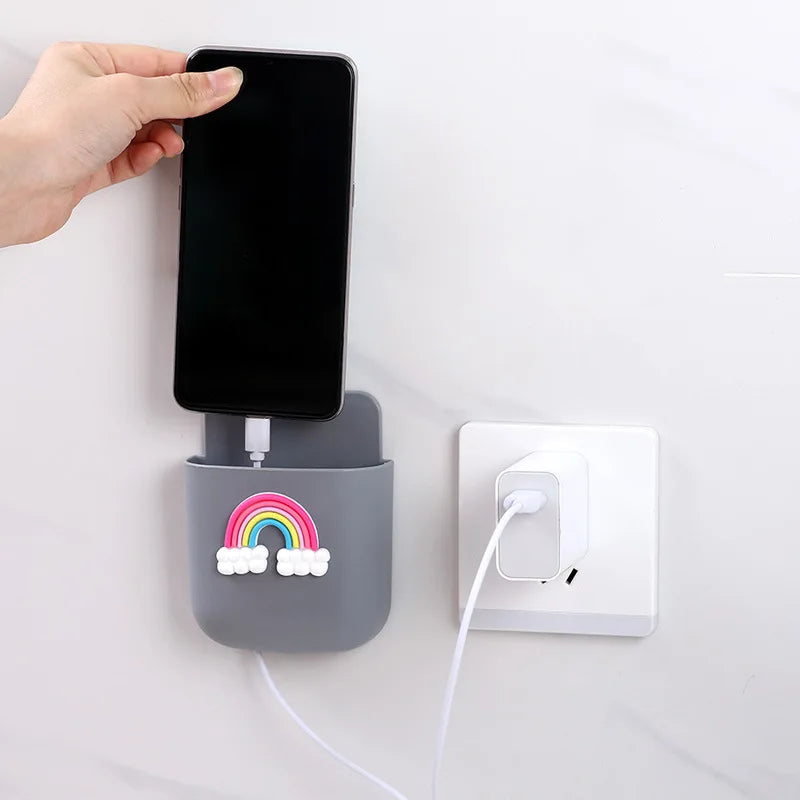 Wall Mounted Organizer Storage Box Punch Free Remote Control Mounted Mobile Phone Plug Wall Holder Charging Multifunction Hook