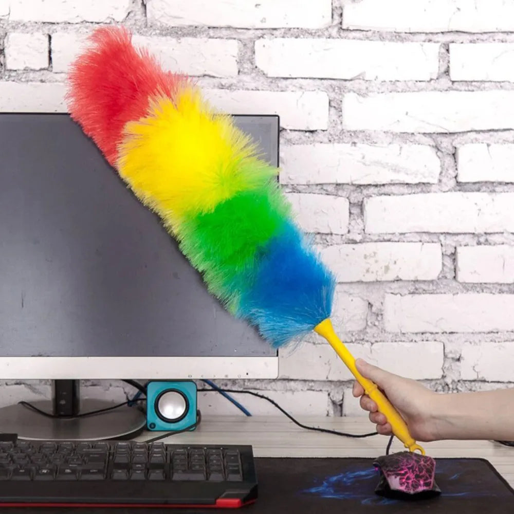 Rainbow Feather Duster Flexible Handle Anti Static Dusting Tool For Home Car Cleaning Colorful Soft Feathers Easy Storage