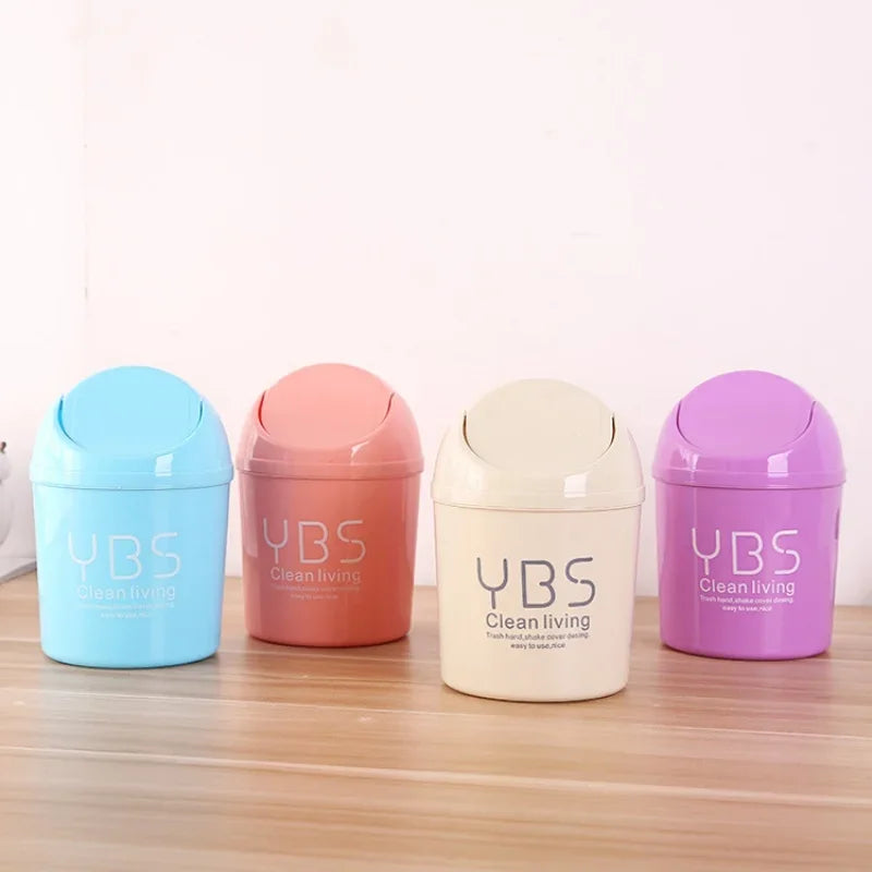 Desktop Trash Can Plastic Dustbin With Shake Cover For Home Office Waste Bins Household Cleaning Mini Desktop Garbage Can