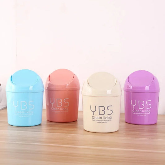 Desktop Trash Can Plastic Dustbin With Shake Cover For Home Office Waste Bins Household Cleaning Mini Desktop Garbage Can