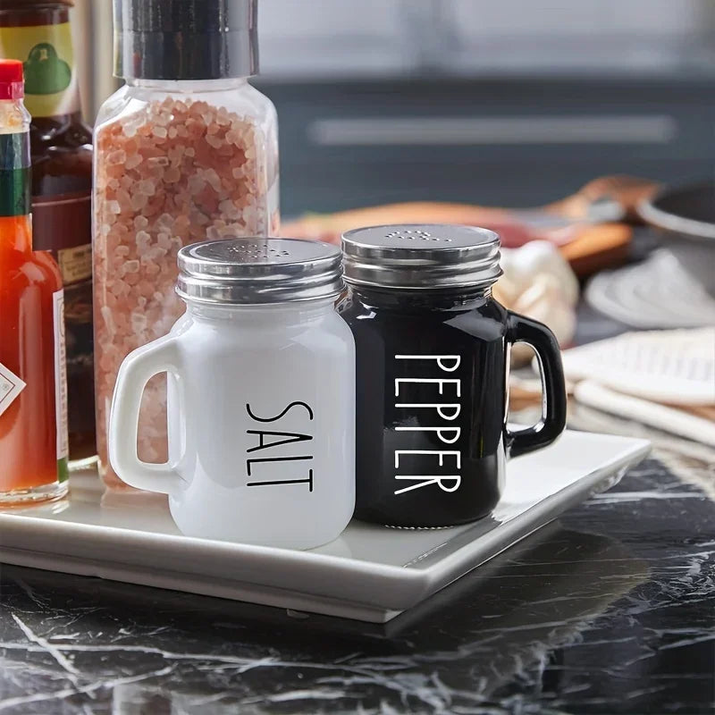 Black and White 2pcs Salt and Pepper Shaker Set 4.4oz Glass Vintage Glass Salt and Pepper Seasoning Shaker Set for Home