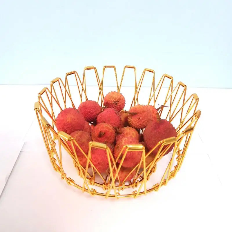 Foldable Fruit Bowl Large Capacity Foldable Creative Fruit Basket Scalable Iron Wire Basket Desktop Storage Hollow Basket