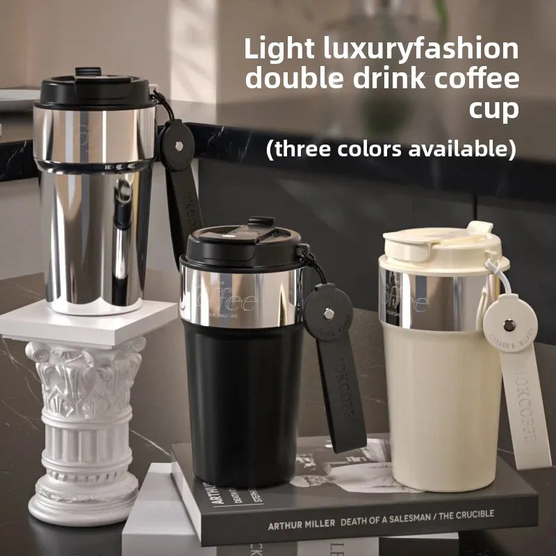 Double-Sided Coffee Cup Portable Outdoor Thickened 316 Stainless Steel Insulated Water Bottle for Women Car-Voyage High Aestheti