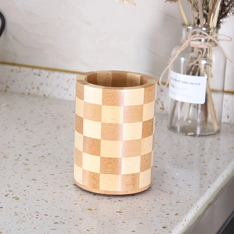 1pc Utensil Holder, Natural Bamboo Wood Kitchen Utensil Cage, Household Durable And Reusable Cutlery Rack, Multipurpose Non-sl