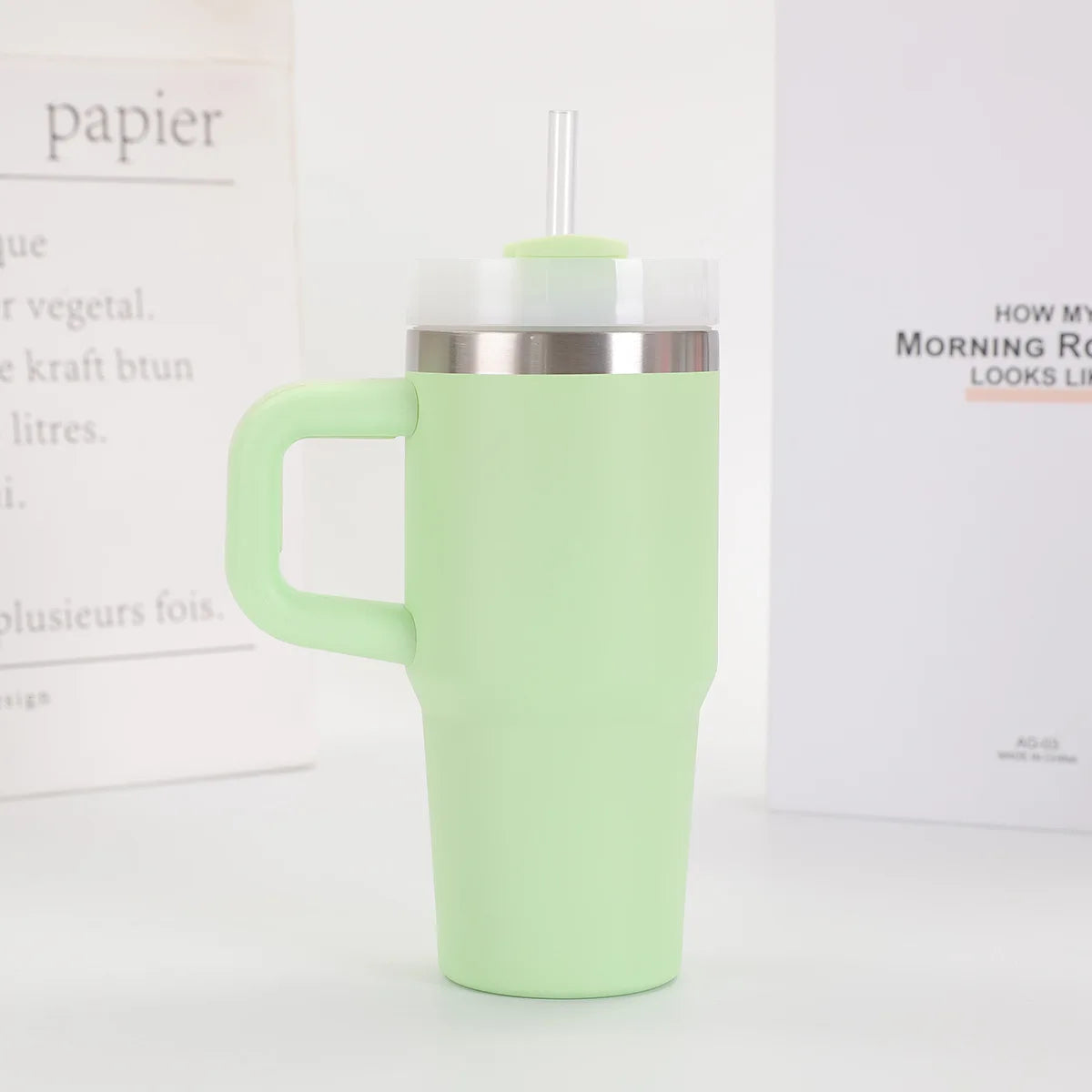 14oz Car Mug with Handle Double-layer Vacuum Coffee Cup Portable Water Cup Large Capacity 304 Stainless Steel Travel Thermal Cup