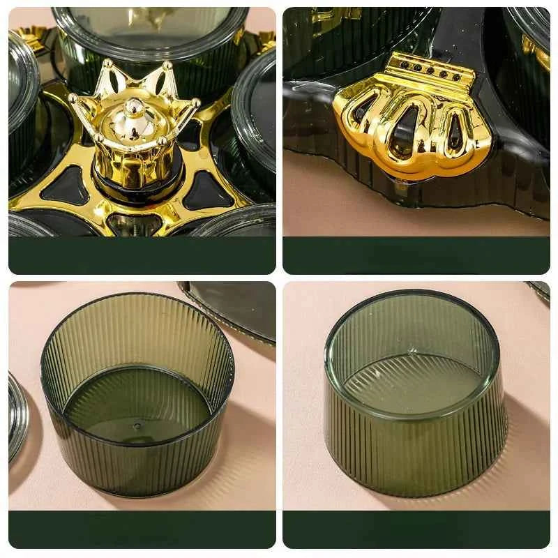 Rotating Snack Organizer Fruit Plate 5 Section Separable Storage Container Tea Table Candy Jar Reusable Dried Fruit Jar