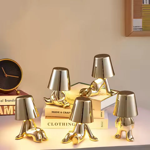 Nordic Chrome Little Golden Man Table Lamp Living Room Bedroom Bedside Children's Room Night Lights Net Red Creative Desk Lamps