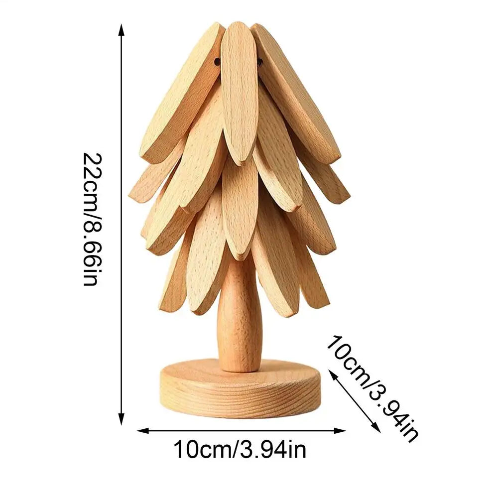 Wood Trivet Tree Shape Heat Resistant Coasters for Kitchen Table Protection Hot Pots Pans Dishes Bowls Cookware Christmas Gift